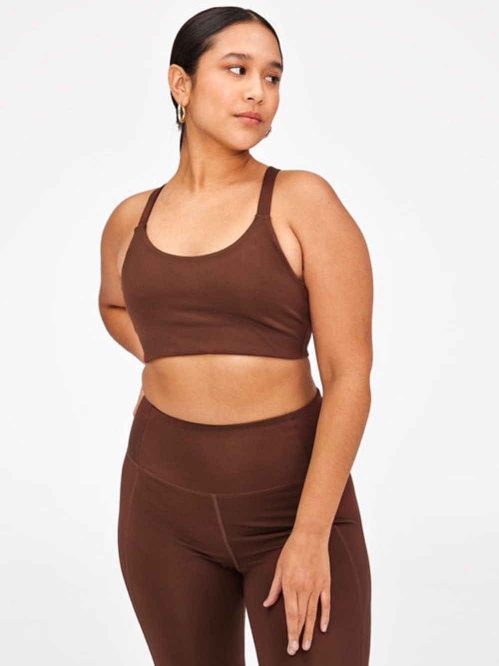Girlfriend Collective Earth Lou V-Back Bra Scoop Crossback Sports Bra Brown XS